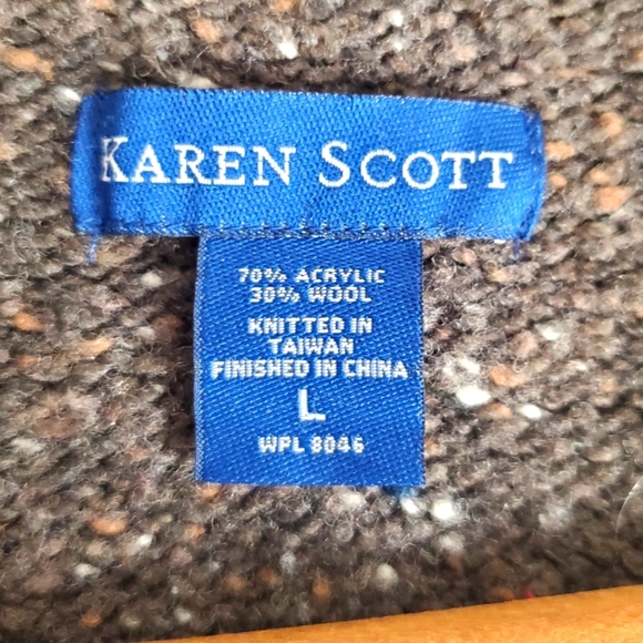 Women's Karen Scott Collared Cardigan. Heathered Brown. LG - Picture 4 of 11